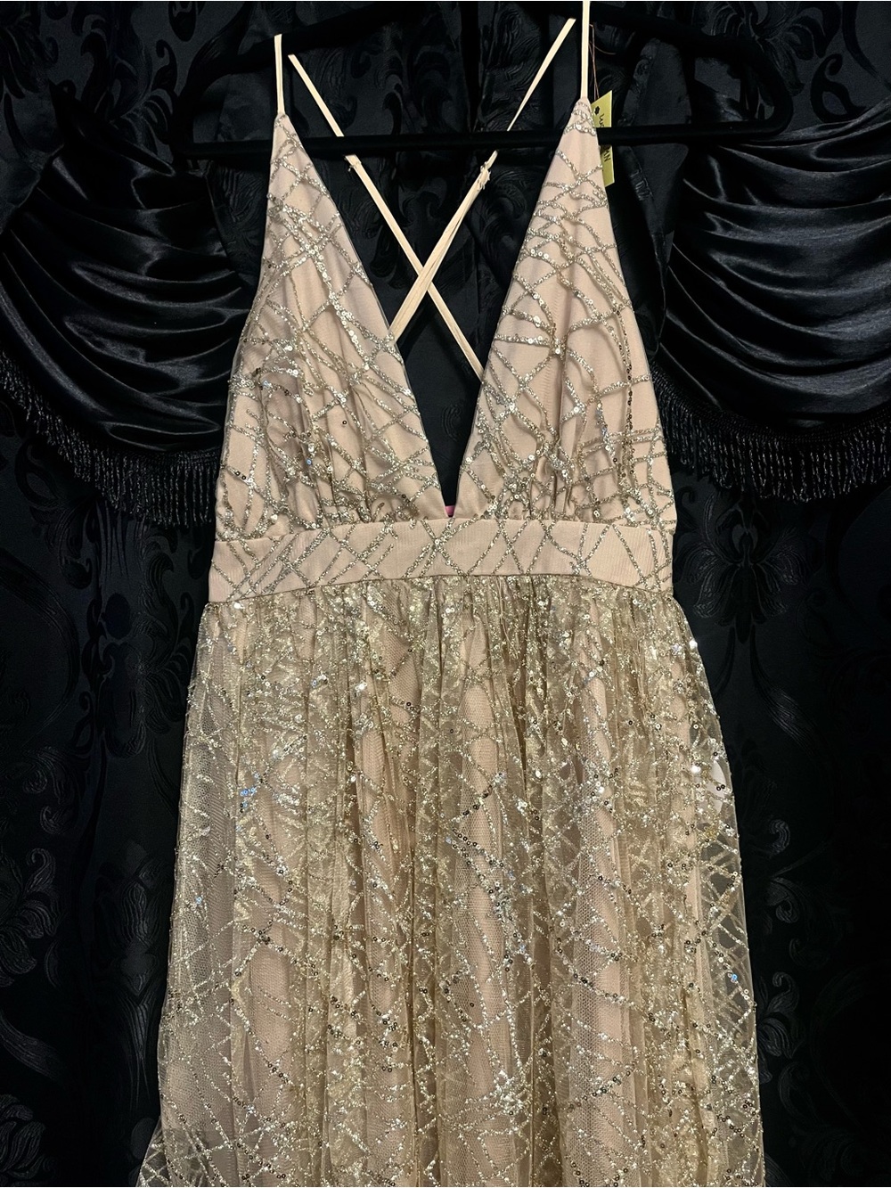 Luxxel Gold Sequin V-Neck Evening/Semi formal Dress